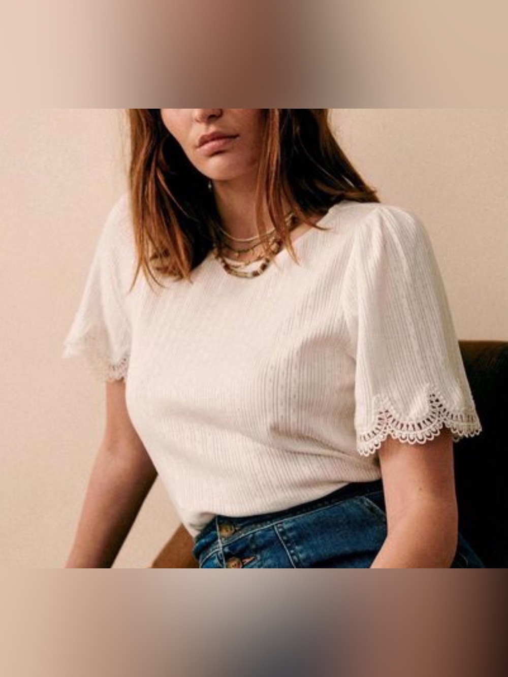 Sezane Clea T-shirt in Ecru Sz S